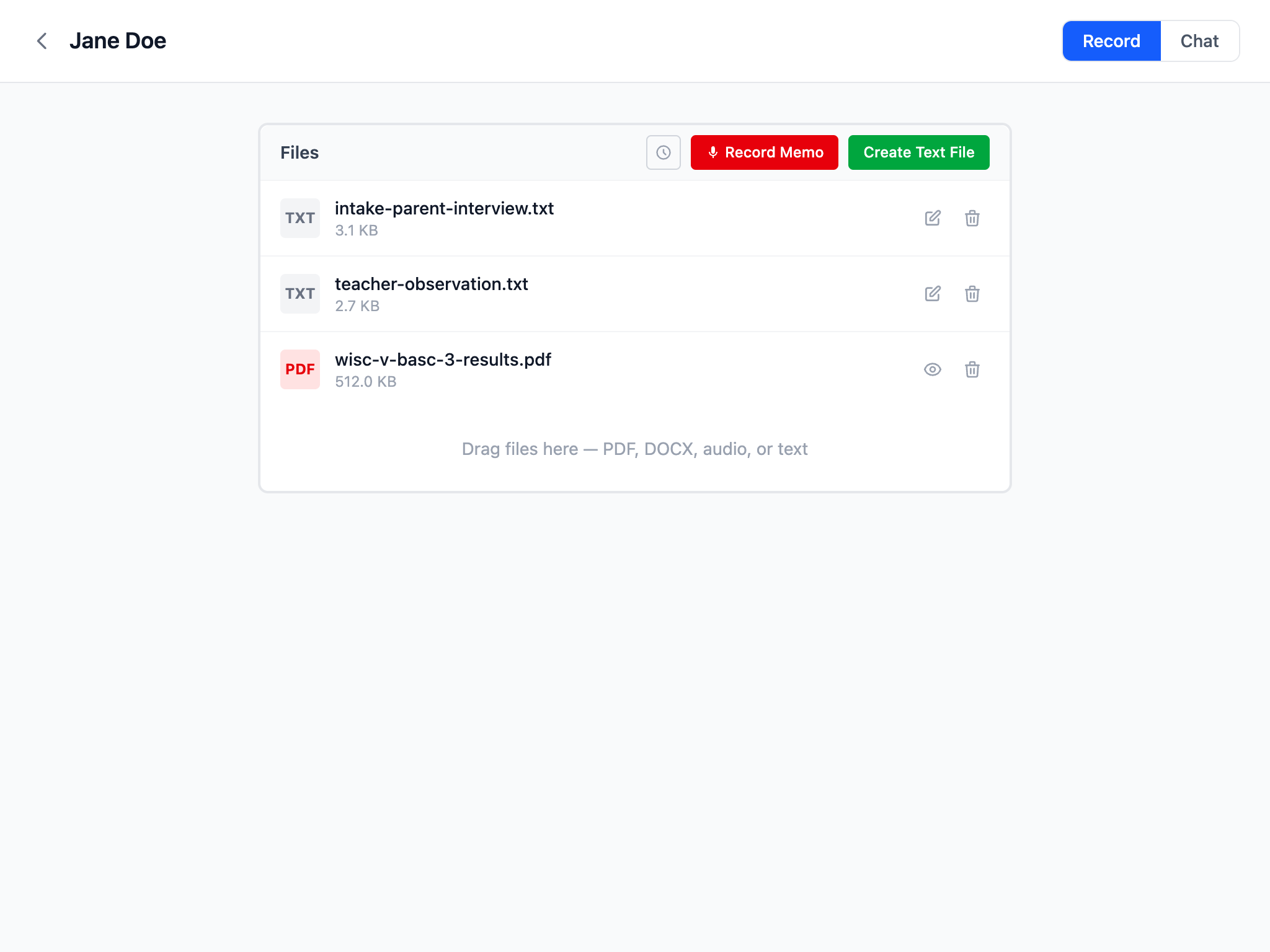 Client record with uploaded files