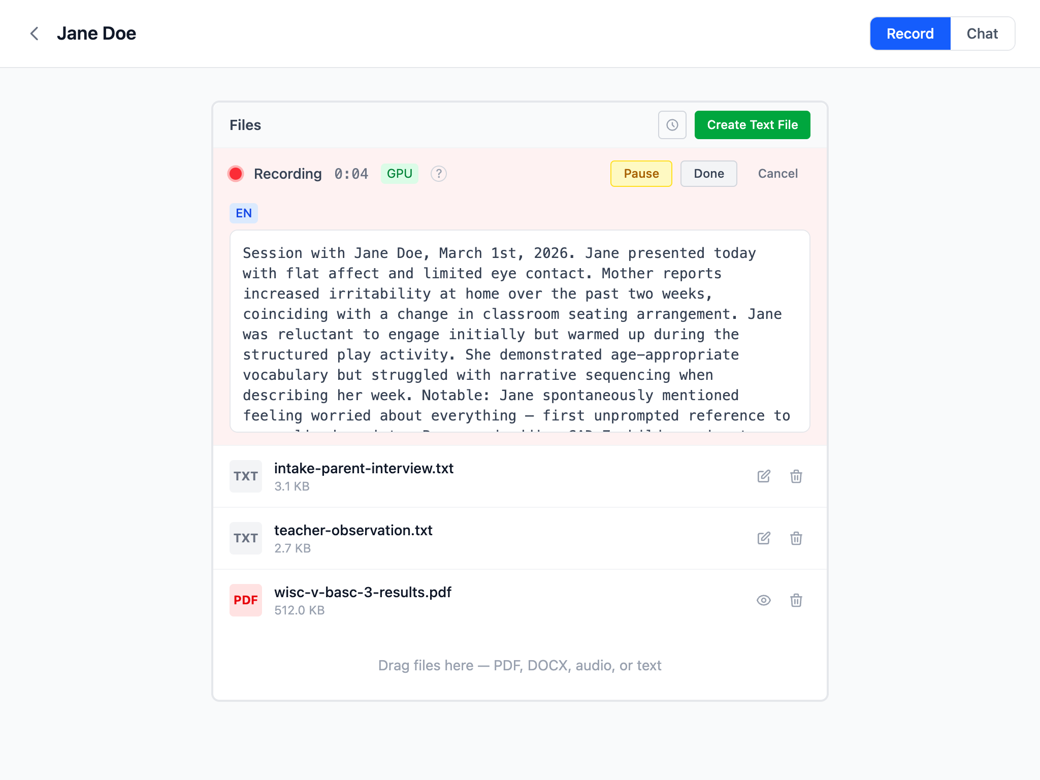 Voice memo recording with live transcription