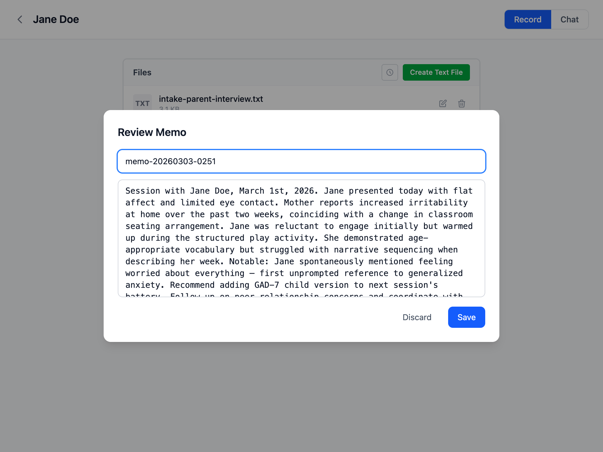 Review and edit transcribed memo before saving